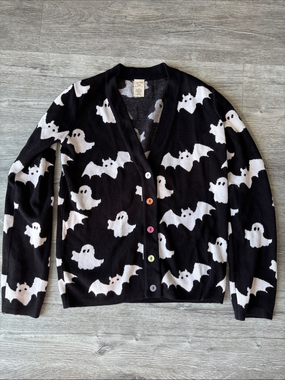 Eleanor Rose Black Ghost & Bat Pattern Cardigan Sweater